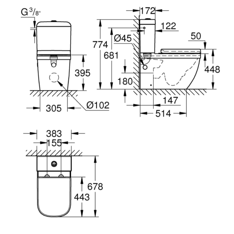 39462000 *Унитаз напольный GROHE Euro Ceramic, комплект, альпин-белый