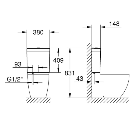 39912000 *Смывной бачок для унитаза GROHE Bau Ceramic, подводка снизу, альпин-белый