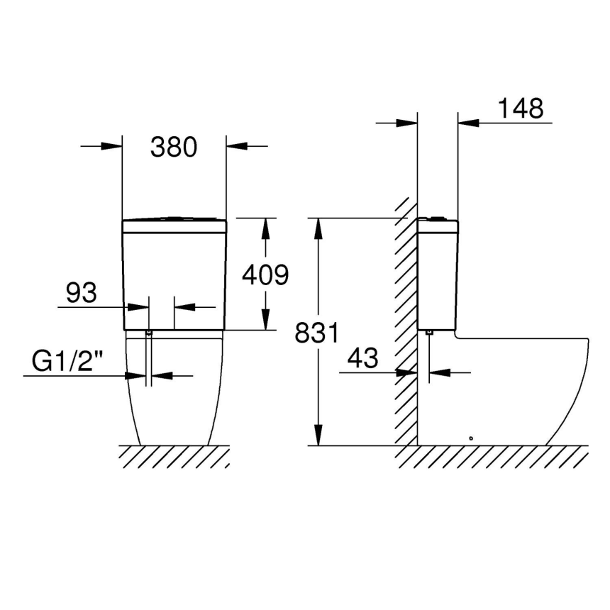 39912000 *Смывной бачок для унитаза GROHE Bau Ceramic, подводка снизу, альпин-белый