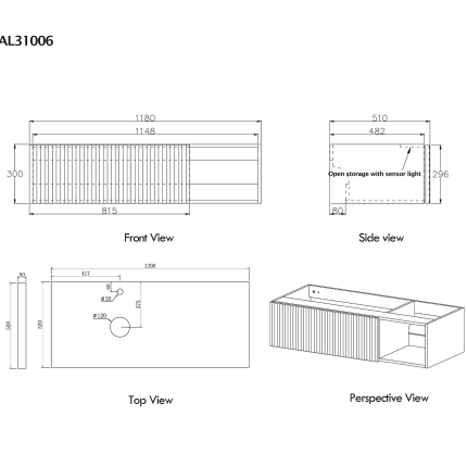 Тумба для ванной комнаты в комплекте со столешницей и раковиной Minotti Lucido 120см