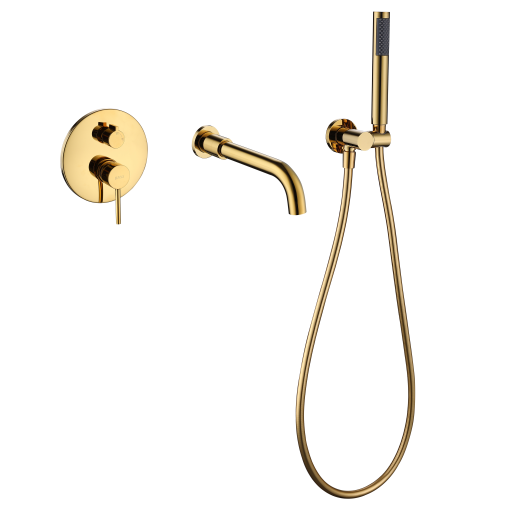 Настенный смеситель для ванны скрытого монтажа с изливом и ручной лейкой LUSSO Classic Gold
