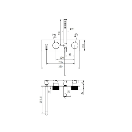 Смеситель для ванны скрытого монтажа Minotti Style Matt Gold