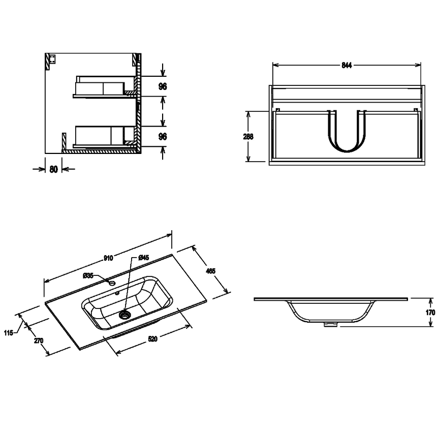 Тумба для ванной комнаты в комплекте с раковиной Minotti Wood 90см