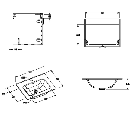 Тумба для ванной комнаты в комплекте с раковиной Minotti Bello 60см