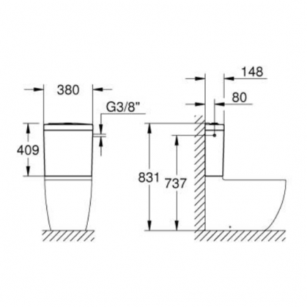 39911000 Bau Ceramic Бачок внешнего монтажа, наполнение сбоку, альпин-белый