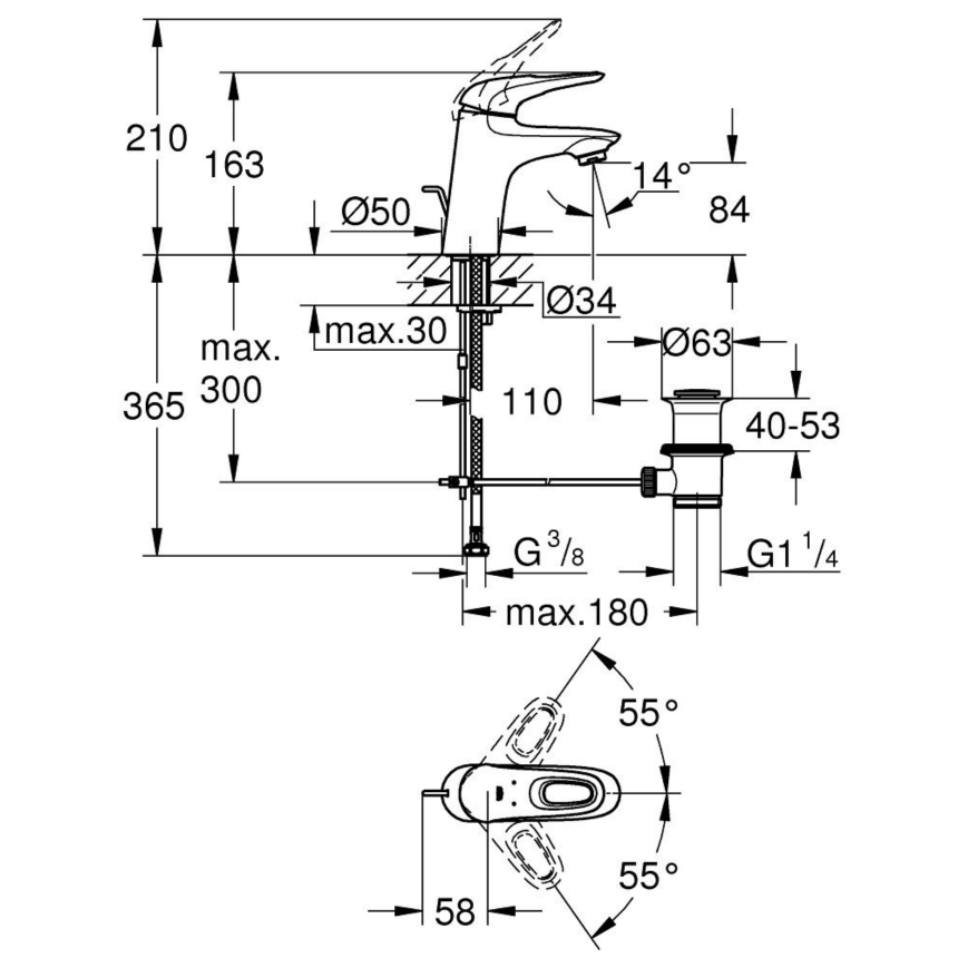33558003 *Смеситель для раковины GROHE Eurostyle, с донным клапаном, хром