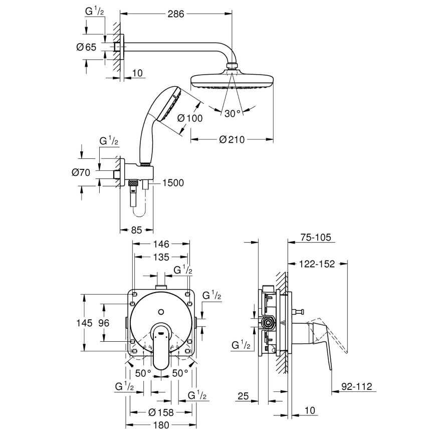 25219001 *Набор для комплектации душа GROHE Eurosmart Cosmopolitan 210, хром
