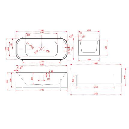 Отдельностоящая ванна Minotti Dolce Quadro 170*75