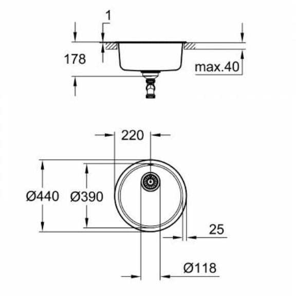 31720SD0 Мойка GROHE K200 Sink круглая с одной чашей, нержавеющая сталь