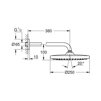 266682430 Верхний душ GROHE Tempesta 250, 1 режим, матовый черный