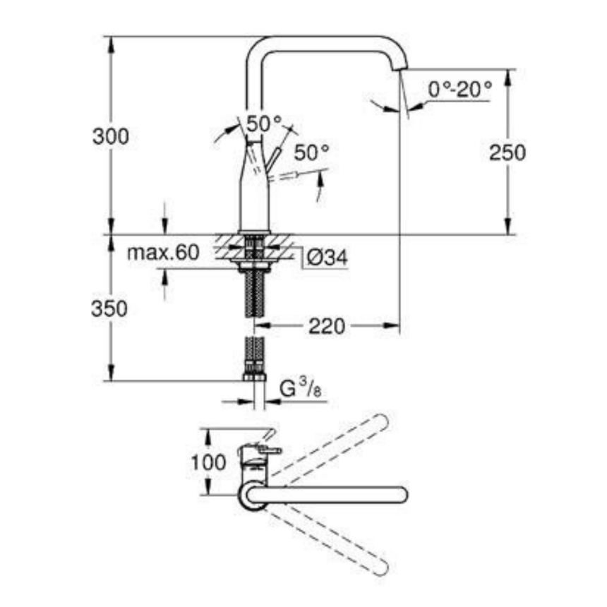 30269000 Смеситель для мойки GROHE Essence+ с высоким изливом, хром
