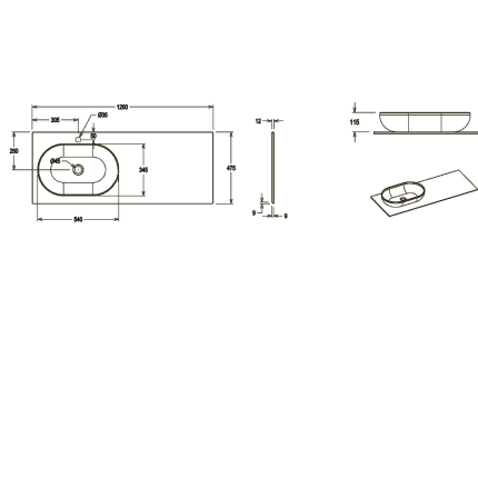 Тумба для ванной комнаты в комплекте со столешницей и раковиной Minotti Bruno 120см
