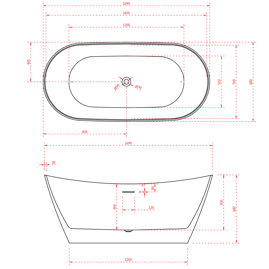 Отдельностоящая ванна Minotti Oliva 169*80