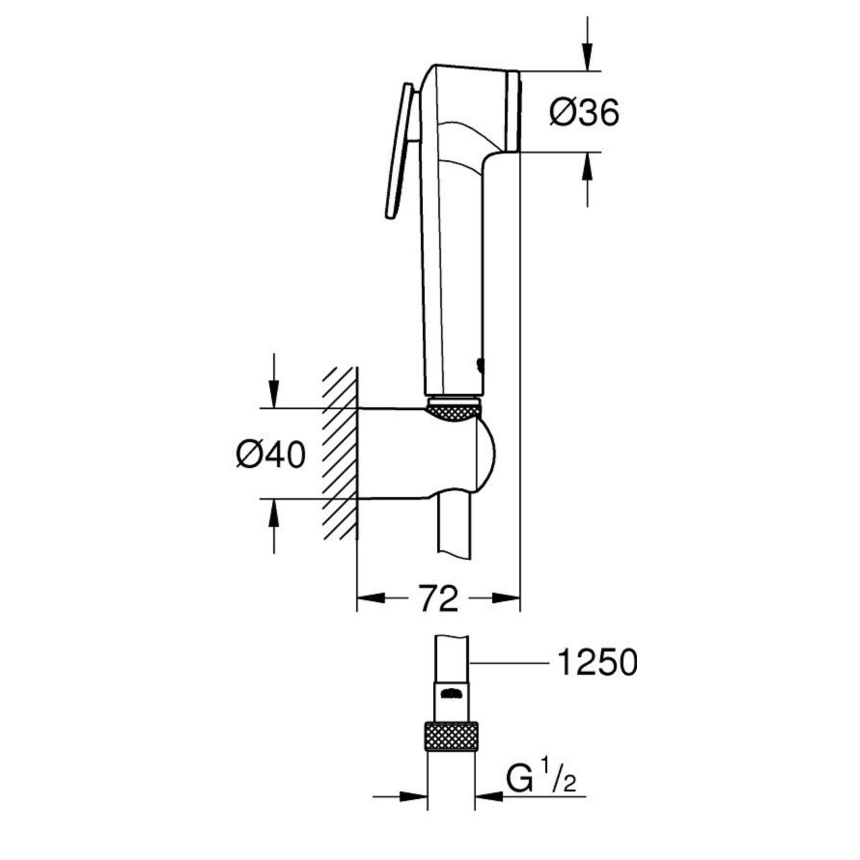 27513AL1 Набор для гигиенического душа GROHE Tempesta, 1 режим струи, темный графит, матовый