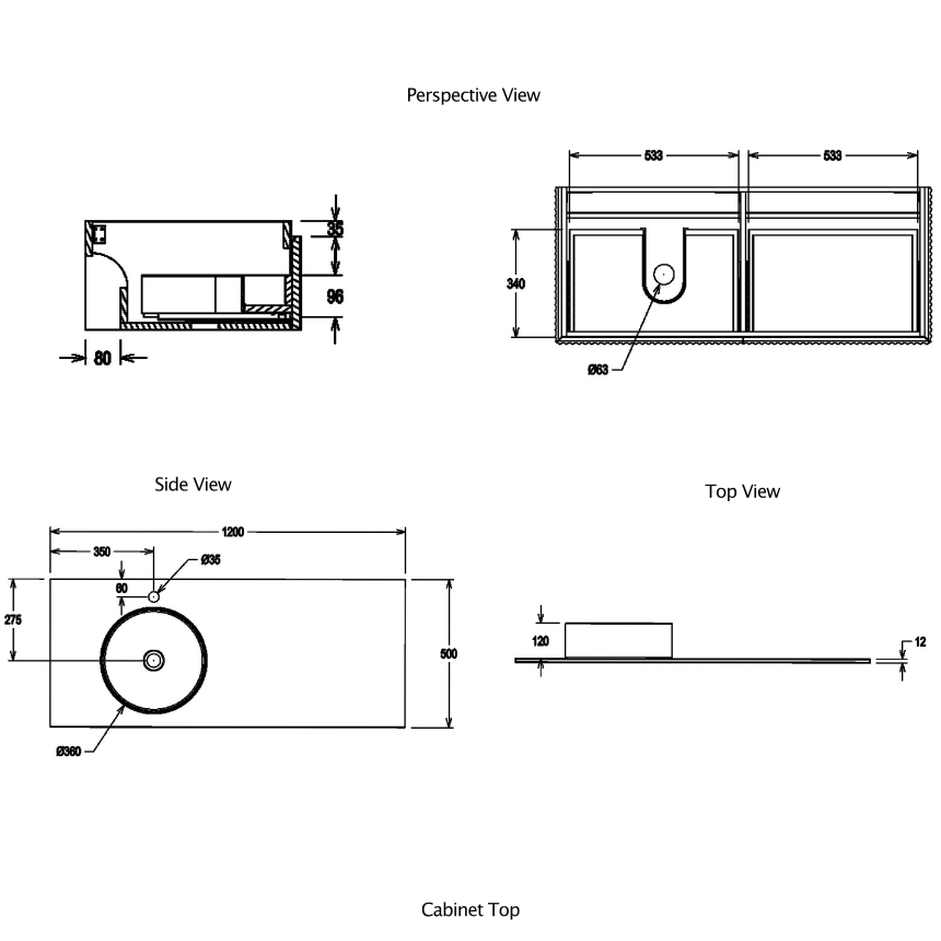 Тумба для ванной комнаты в комплекте со столешницей и раковиной Minotti Diva 120см