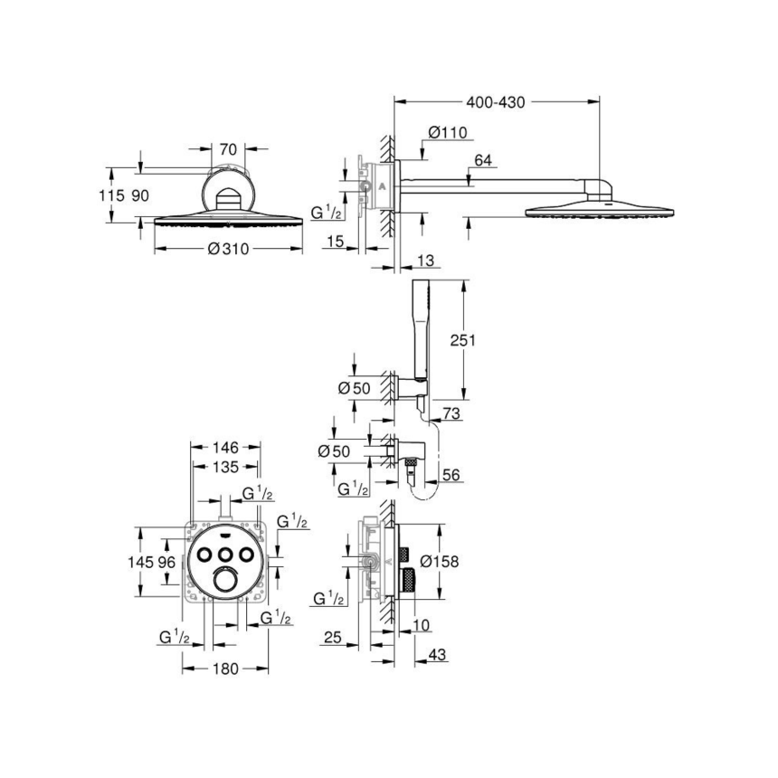 34709000 *Набор для комплектации душа GROHE Grohtherm SmartControl 310, хром