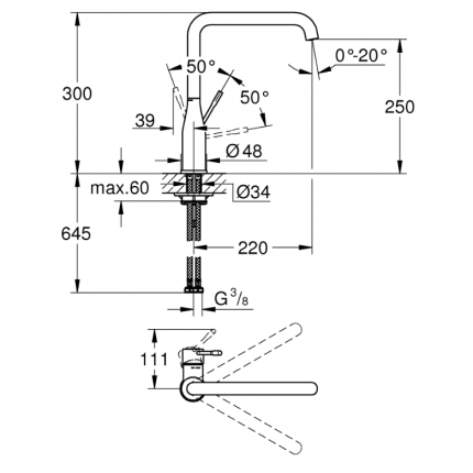 30505KF0 *Смеситель для мойки GROHE Essence, фантомный черный