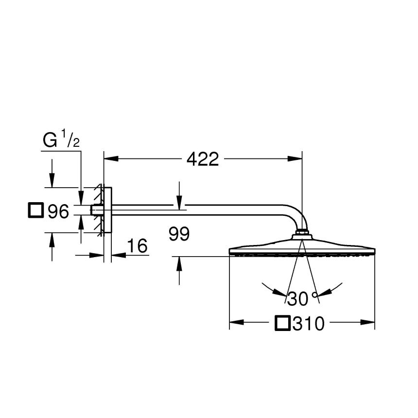 26563000 Верхний душ GROHE Rainshower 310 Mono с душевым кронштейном, хром