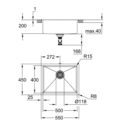31574SD1 Мойка GROHE K700U 60-S 54.4/44.4 1.0 Undermount, нержавеющая сталь