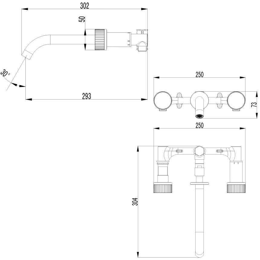 Смеситель для раковины скрытого монтажа на три отверстия Minotti Elegante Black