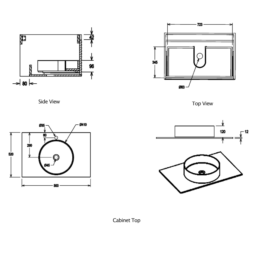 Тумба для ванной комнаты в комплекте со столешницей и раковиной Minotti Hilton 80см