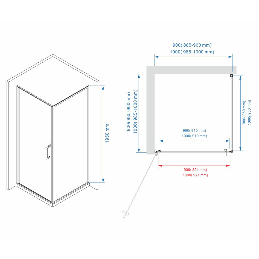 Душевое ограждение Minotti Latte 1000*1000 Gold