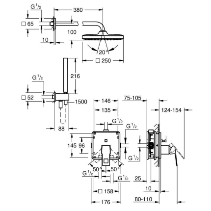 25289000 *Набор для комплектации душа GROHE Eurocube 250, хром
