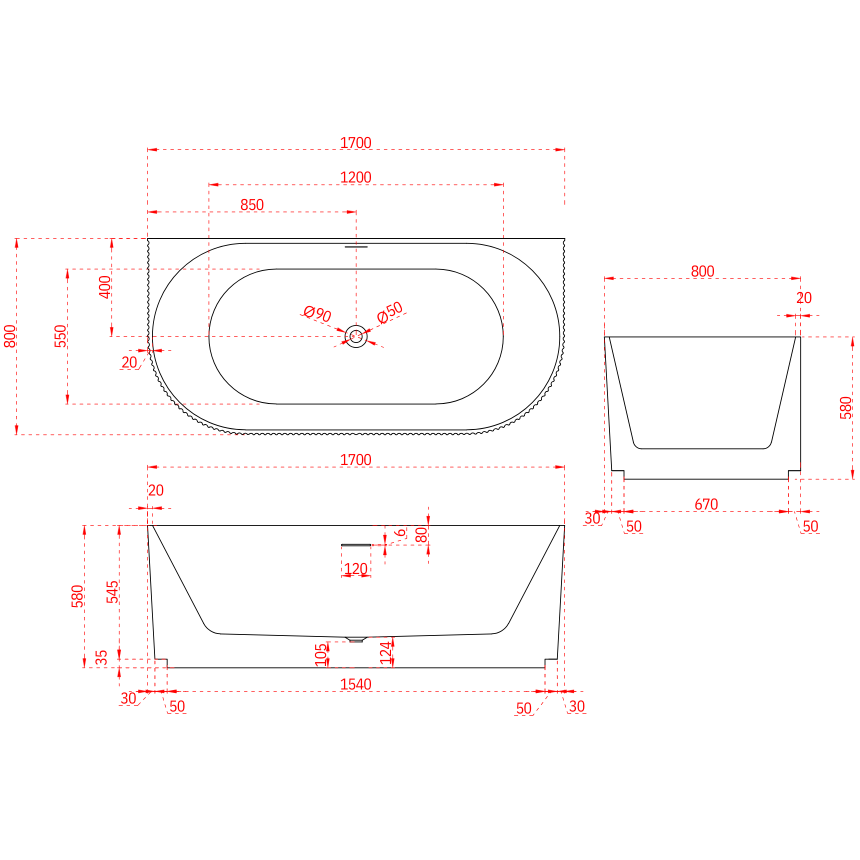 Отдельностоящая ванна Minotti Dea 170*80