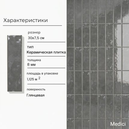 Керамическая плитка M75302-3UH grey glossy