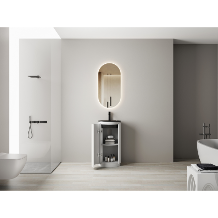 Тумба для ванной комнаты в комплекте с черной раковиной Minotti Ribo, push-open door