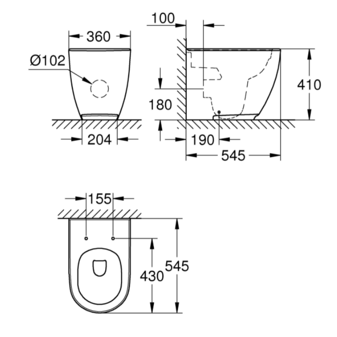 3957300H Унитаз напольный GROHE Essence Ceramic, приставной, альпин-белый