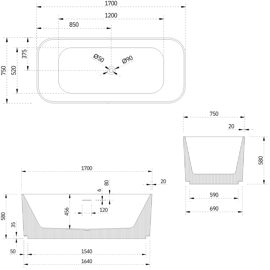 Отдельностоящая ванна Minotti Alto 170*75