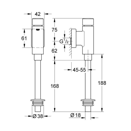 37346000 Смывное устройство для писсуара GROHE Rondo, без запорного вентиля