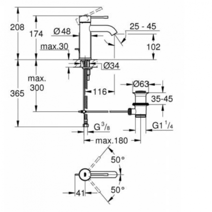 23589GN1 Смеситель для раковины GROHE Essence+ с донным клапаном, S-size, холодный рассвет матовый