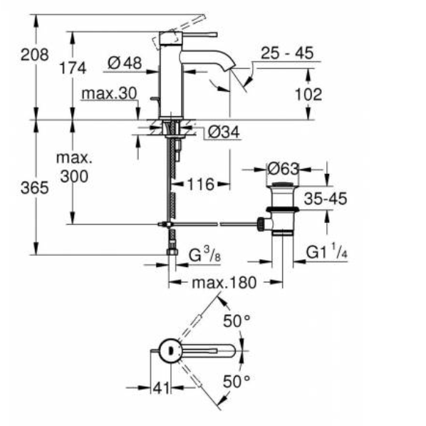 23589GN1 Смеситель для раковины GROHE Essence+ с донным клапаном, S-size, холодный рассвет матовый