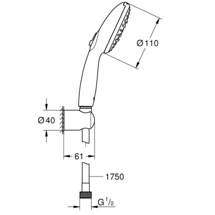 27849003 *Набор для душа GROHE Tempesta 110, 3 режима струи, 13.5 л/мин, шланг 1750 мм, хром