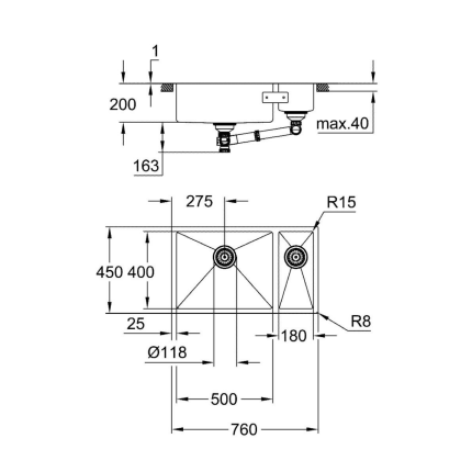 31575SD1 Мойка GROHE K700U 80-S 76/45 1.5 lh Undermount, нержавеющая сталь