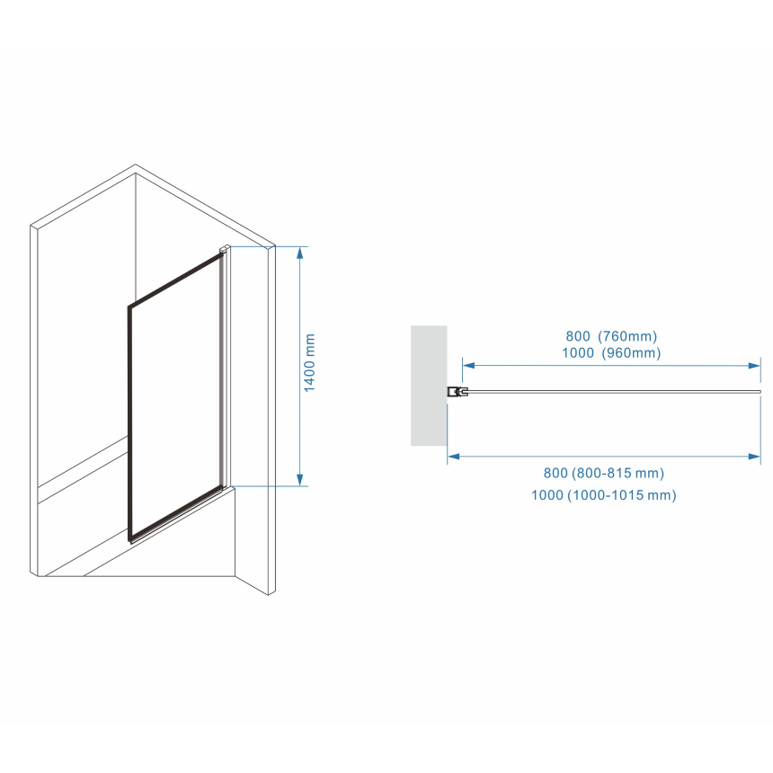 Шторка для ванны Minotti Vento  1000*1400 Black