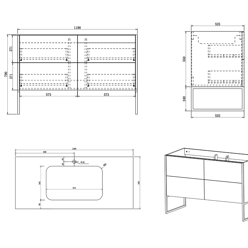 Тумба для ванной комнаты в комплекте с раковиной Minotti Aroma 120см