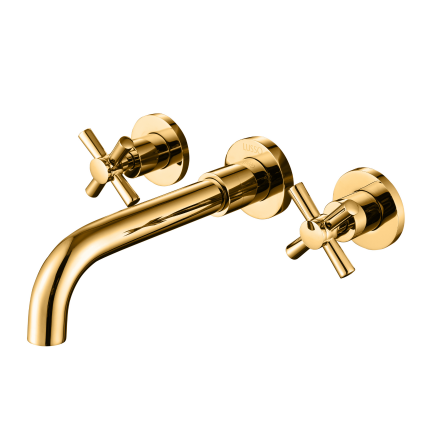 Настенный смеситель для раковины на три отверстия LUSSO Classic Gold