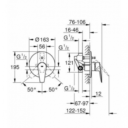 29079001 *Смеситель для ванны скрытого монтажа GROHE Bauedge, готовый комплект, хром