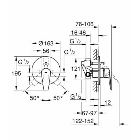 29079001 *Смеситель для ванны скрытого монтажа GROHE Bauedge, готовый комплект, хром