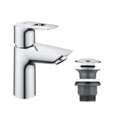 23878001 Смеситель для раковины GROHE BauLoop с нажимным донным клапаном, S, хром