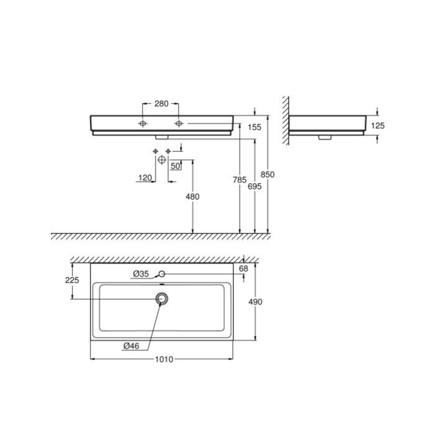 3938600H Раковина GROHE Cube Ceramic, подвесная 100 см, альпин-белый