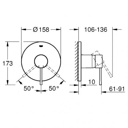 24057AL1 Смеситель однорычажный для душа GROHE Essence, круглая розетка, темный графит матовый