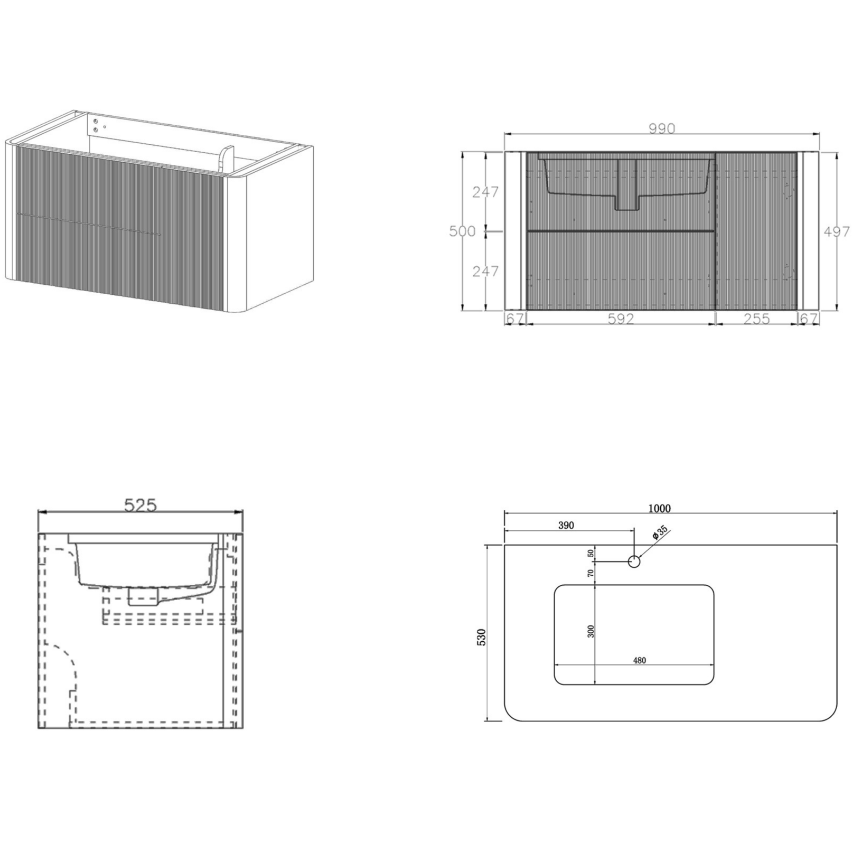 Тумба для ванной комнаты в комплекте с раковиной-столешницей Minotti Bovary 100см