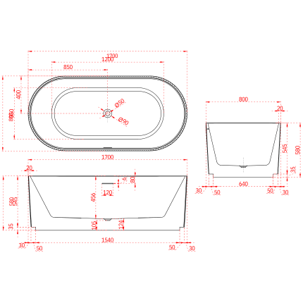 Отдельностоящая ванна Minotti Anette 170*80