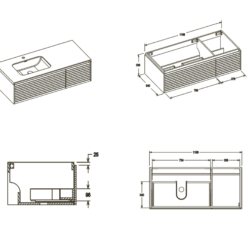 Тумба для ванной комнаты в комплекте с раковиной-столешницей  Minotti Nero 120см