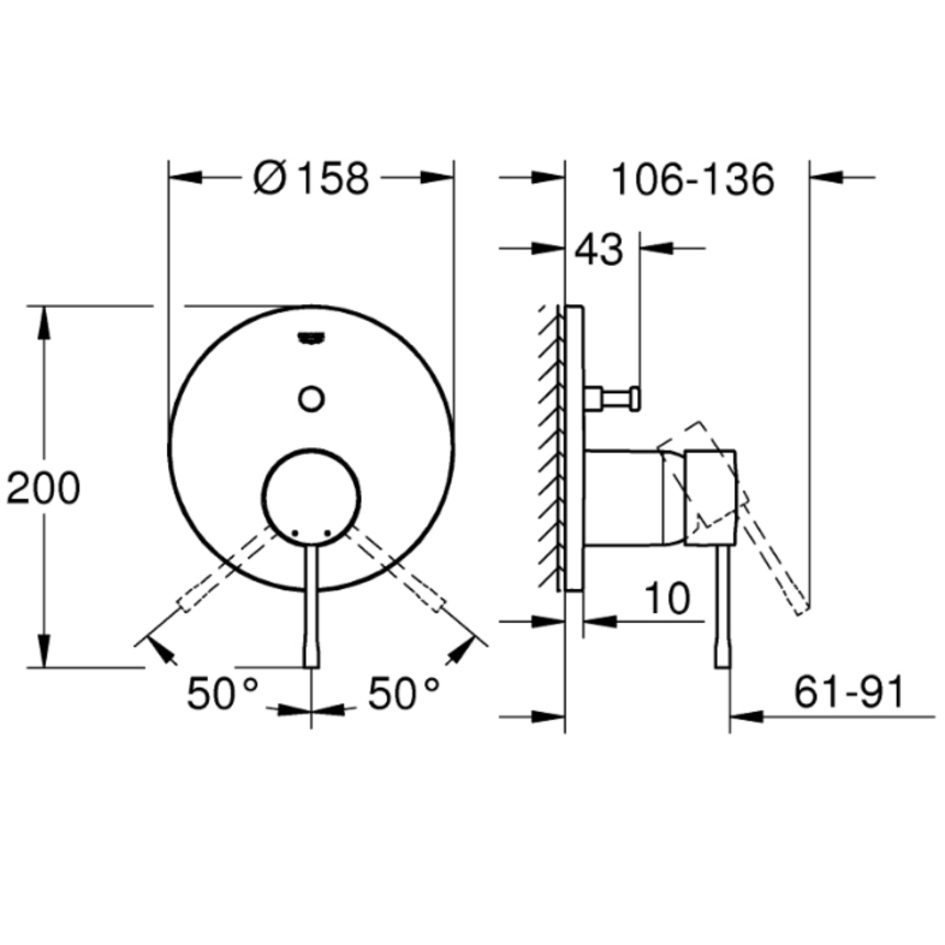 24167AL1 Внешняя часть смесителя для ванны GROHE Essence, 2 положения, темный графит матовый