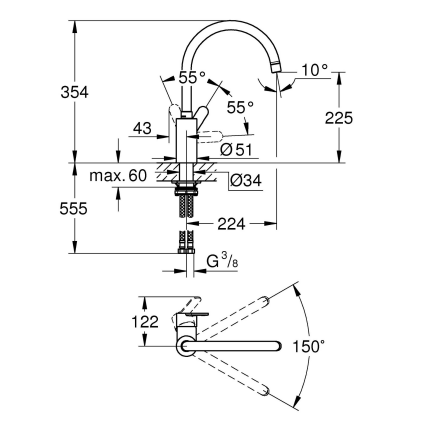 33975004 Смеситель для мойки GROHE Eurostyle Cosmopolitan, высокий излив, хром